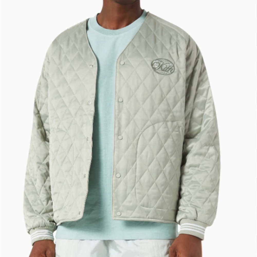 Kith Reversible Quilted Satin Jacket color Seafoam Green size Large